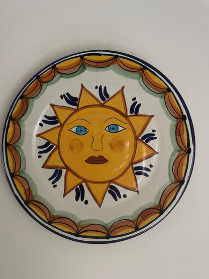 Vintage hand painted Mexican wall plate of sun