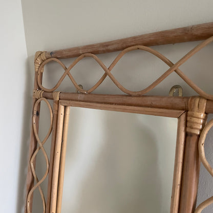Bamboo and rattan vertical mirror with swirls