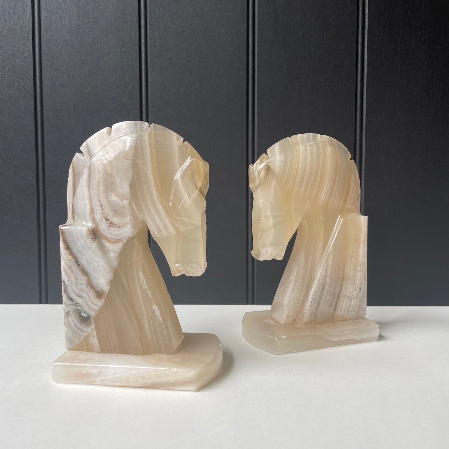 Onyx marble horse bookends