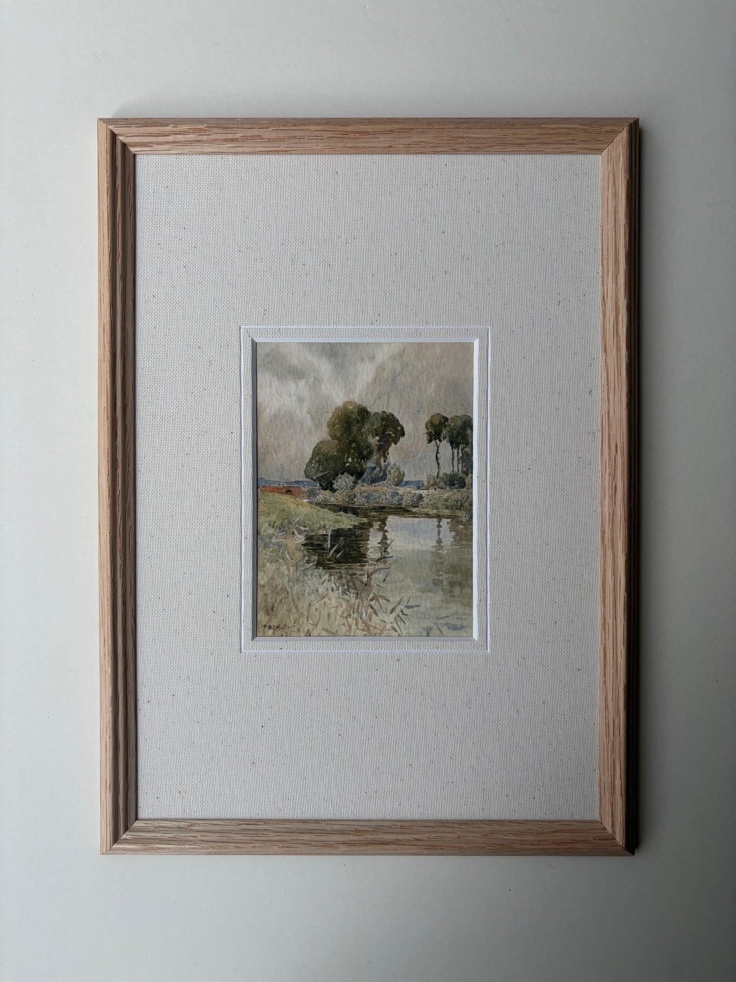 Framed river watercolour landscape