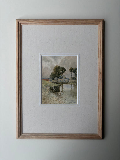 Framed river watercolour landscape