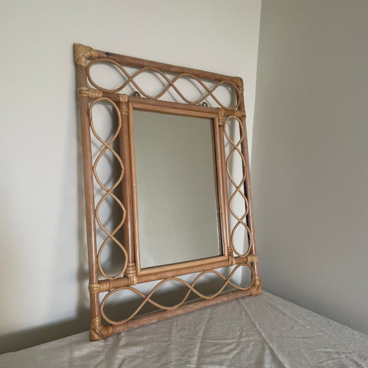 Bamboo and rattan vertical mirror with swirls