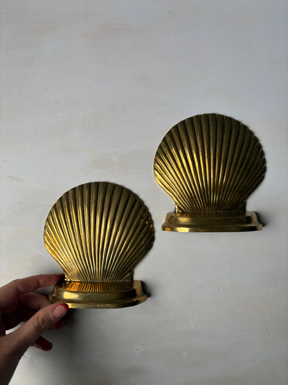 Pair of vintage solid brass shell bookends