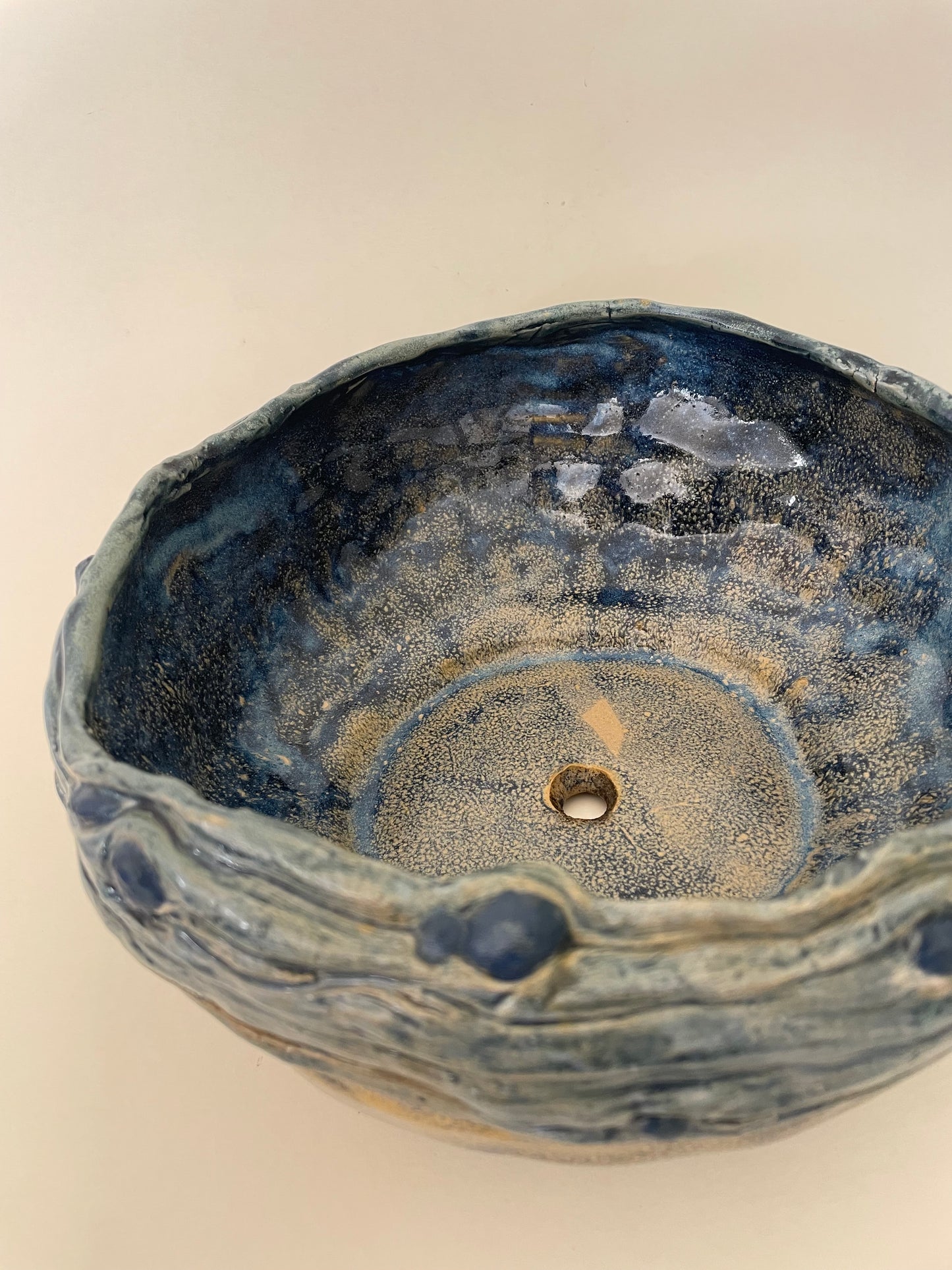 Handmade blue pottery bowl