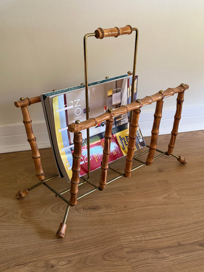 Vintage faux bamboo and metal magazine holder