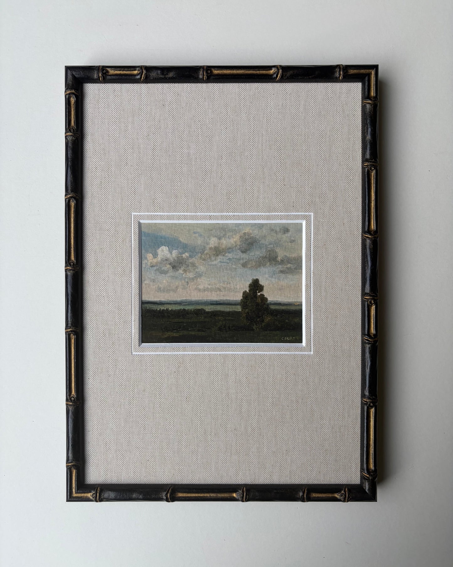 Framed cloudy countryside with mount