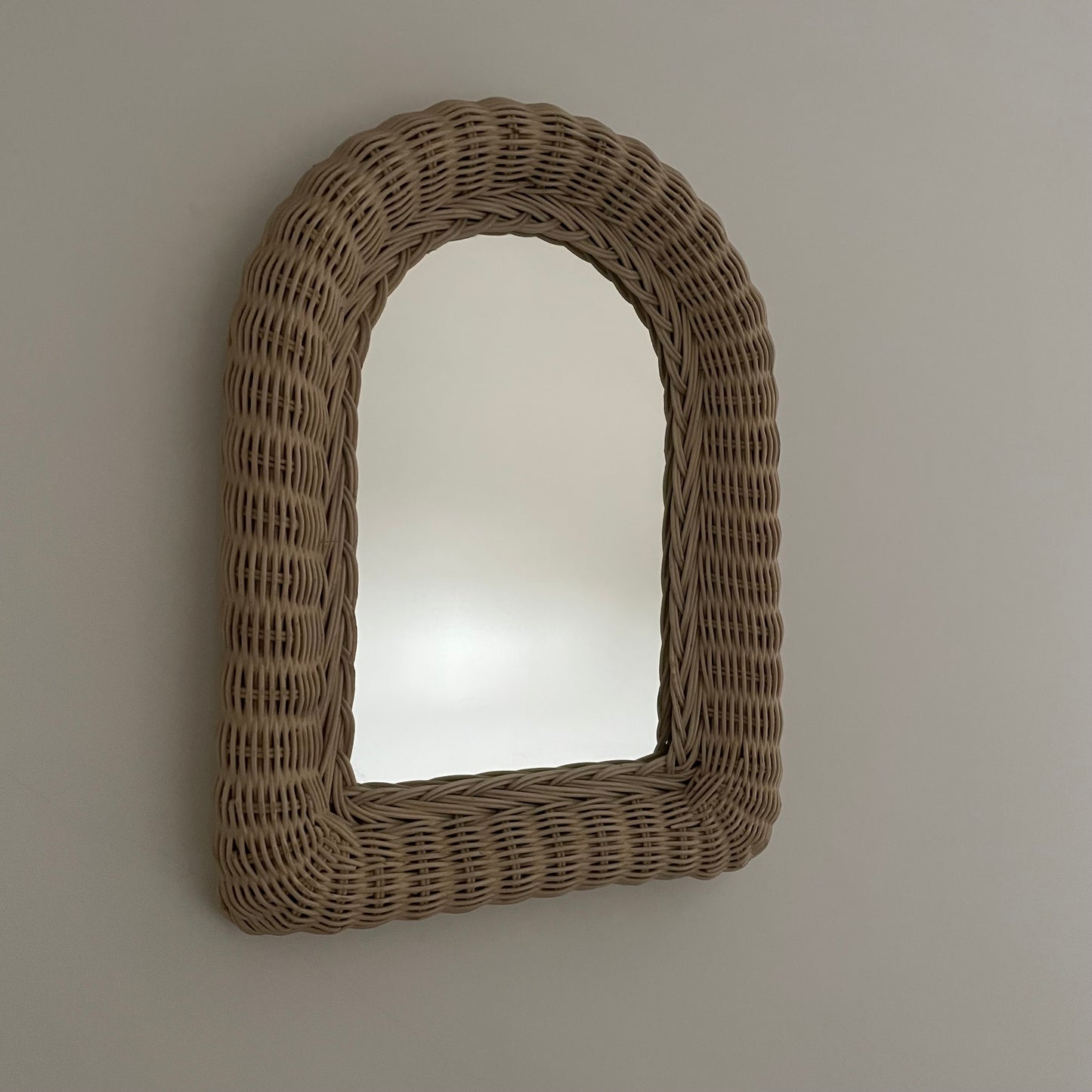 Vintage cream wicker arched small mirror