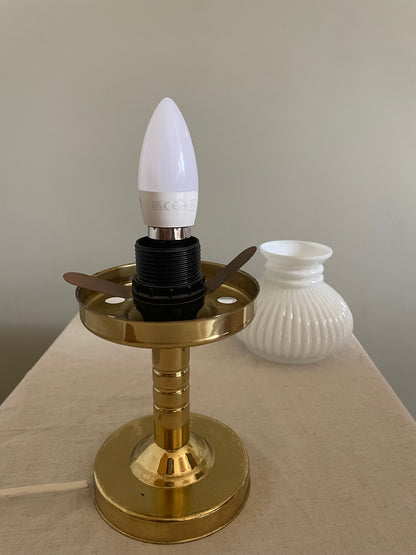 Small brass and milk glass table/desk lamp