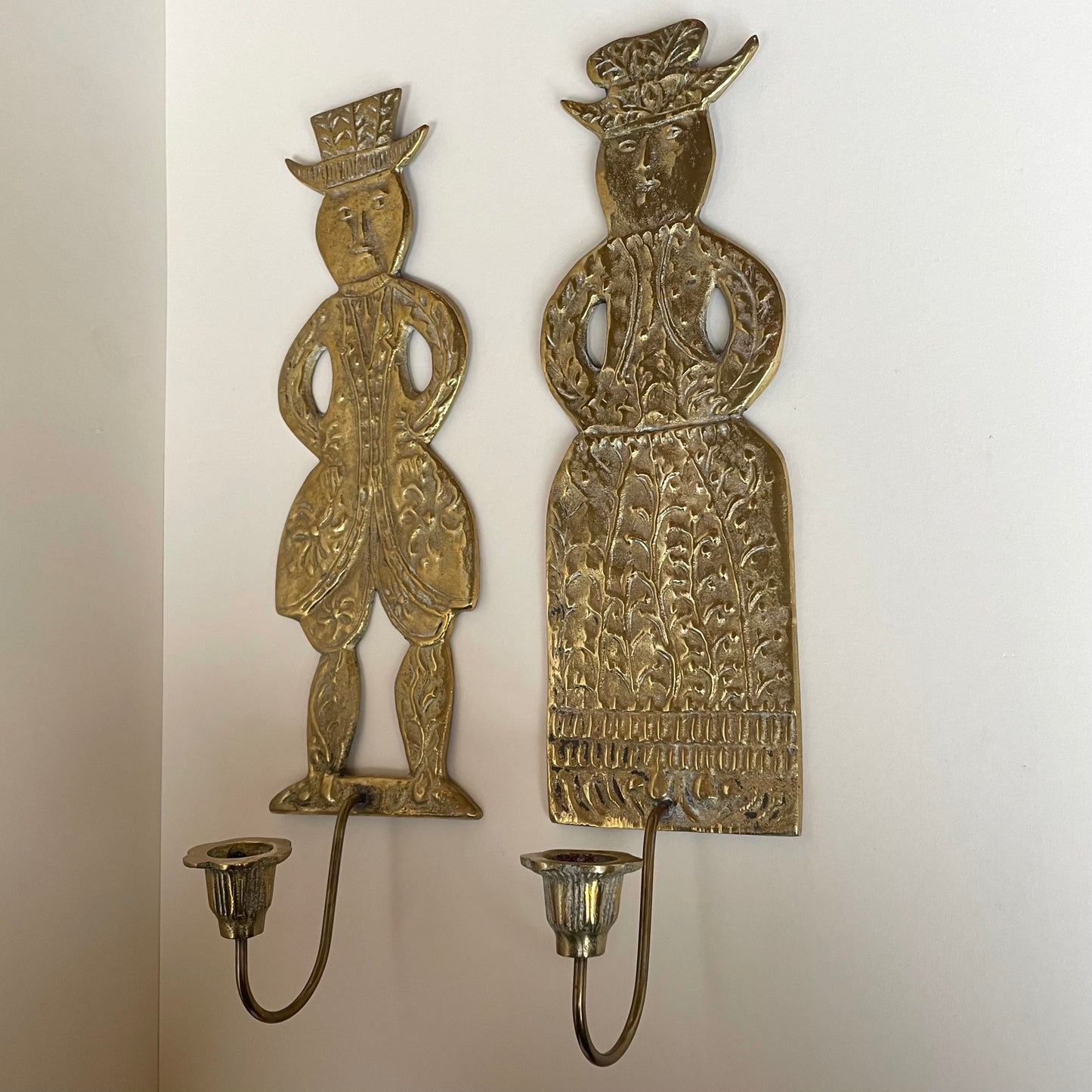 Candle brass sconces - Folk art of Danish man and woman