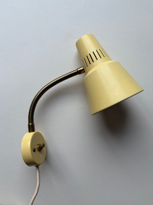 Vintage butter yellow small midcentury wall light with brass gooseneck
