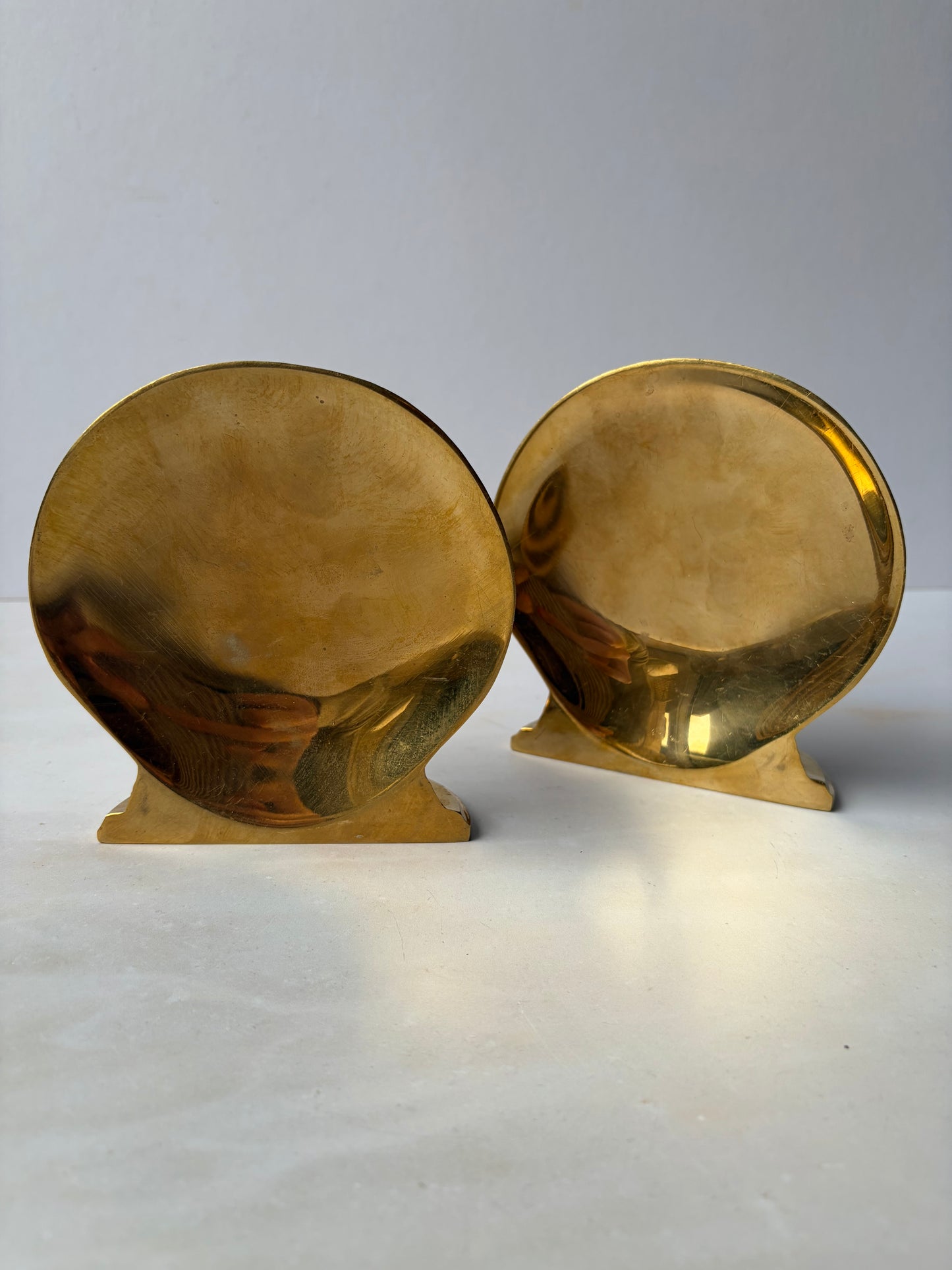Vintage solid brass shell bookends