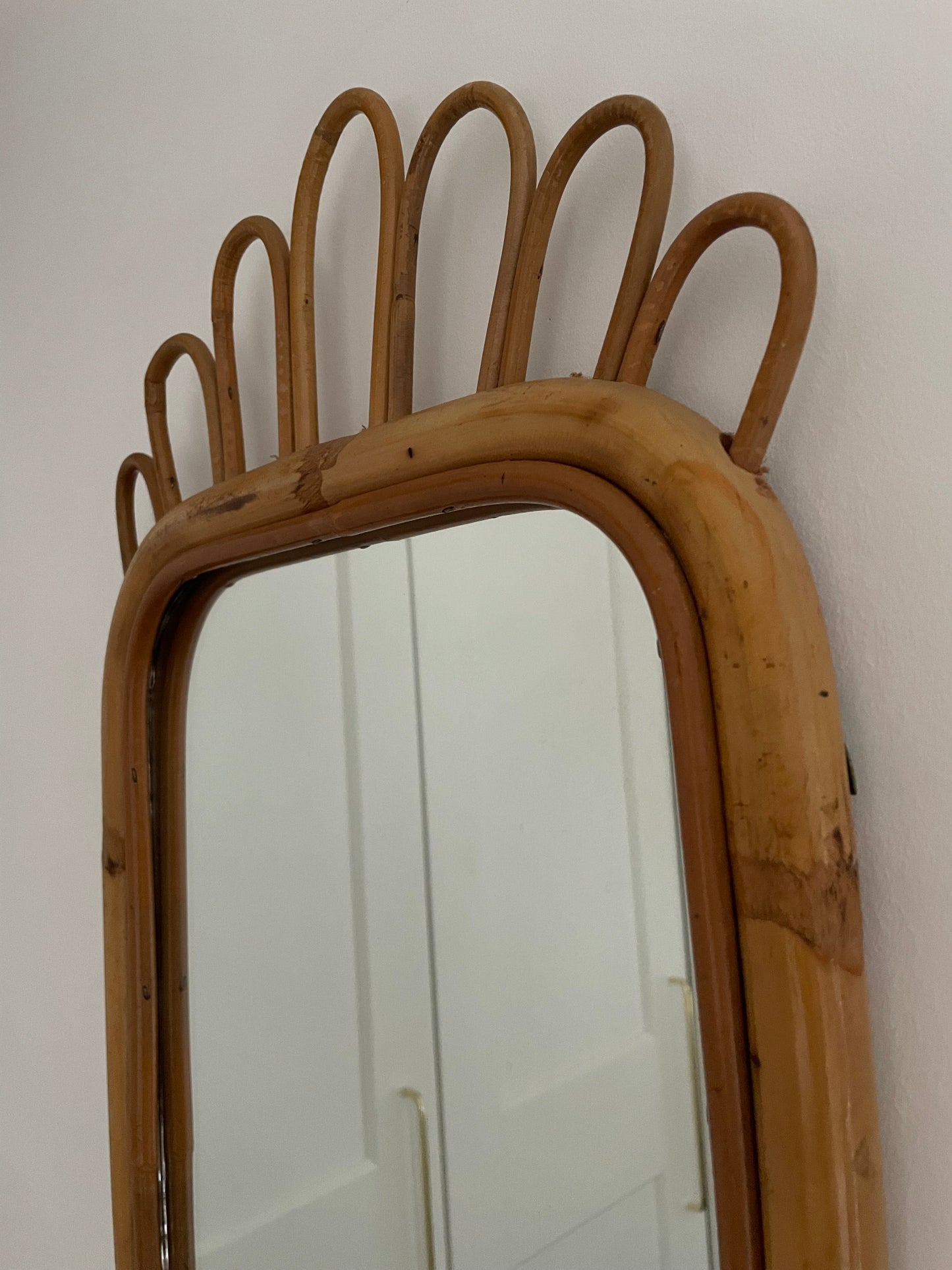 Bamboo and rattan 1960s mirror with swirls