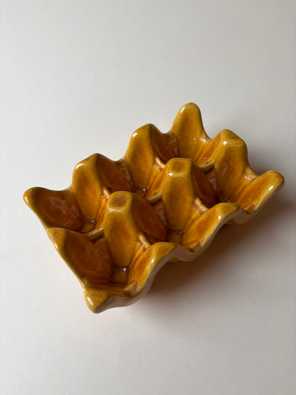 Vintage yellow mustard ceramic egg holder