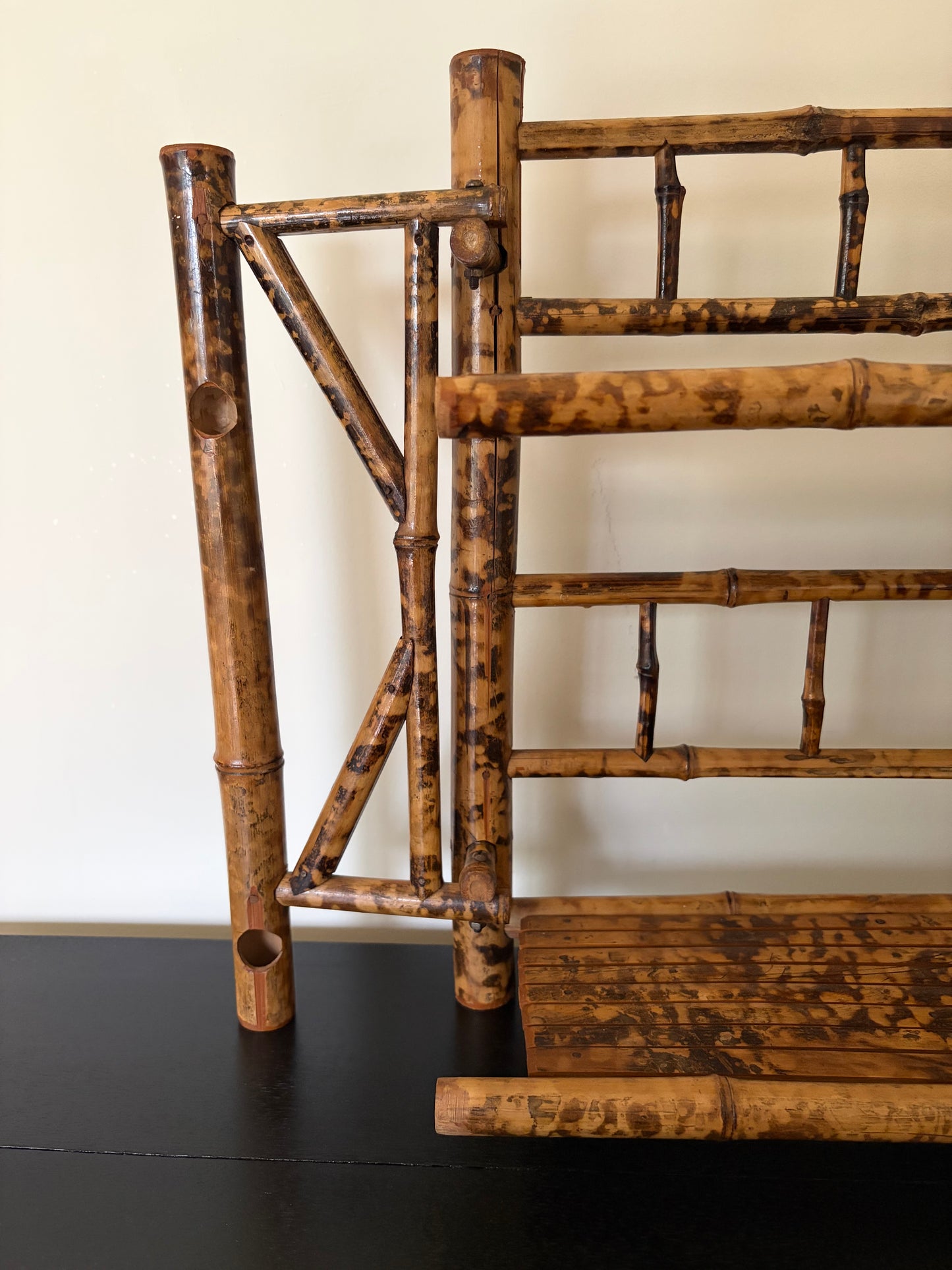 Vintage tortoise shell bamboo tabletop shelf