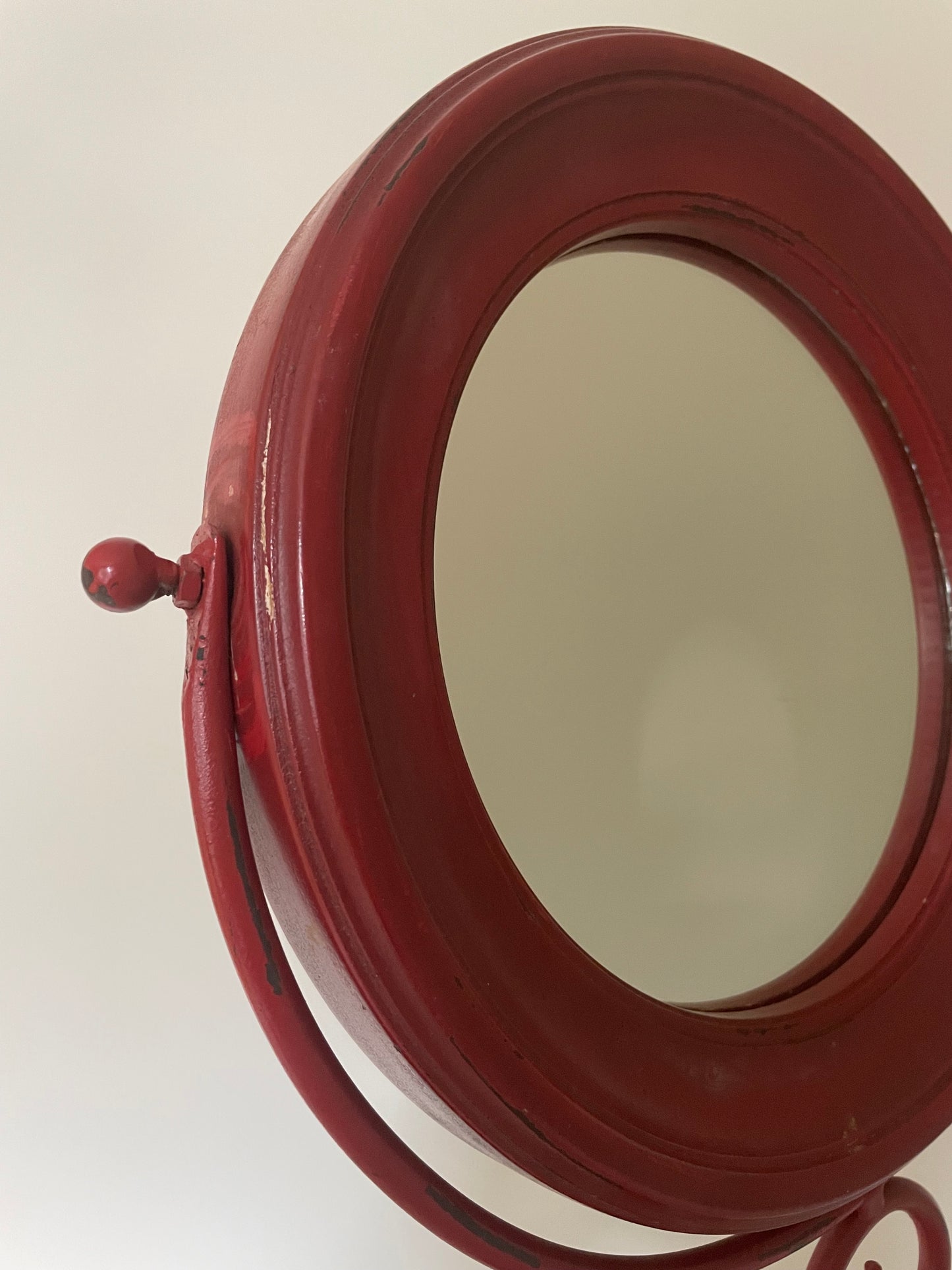 Red cast iron vintage mirror