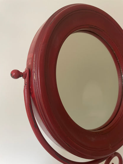 Red cast iron vintage mirror