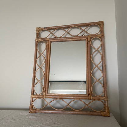 Bamboo and rattan vertical mirror with swirls