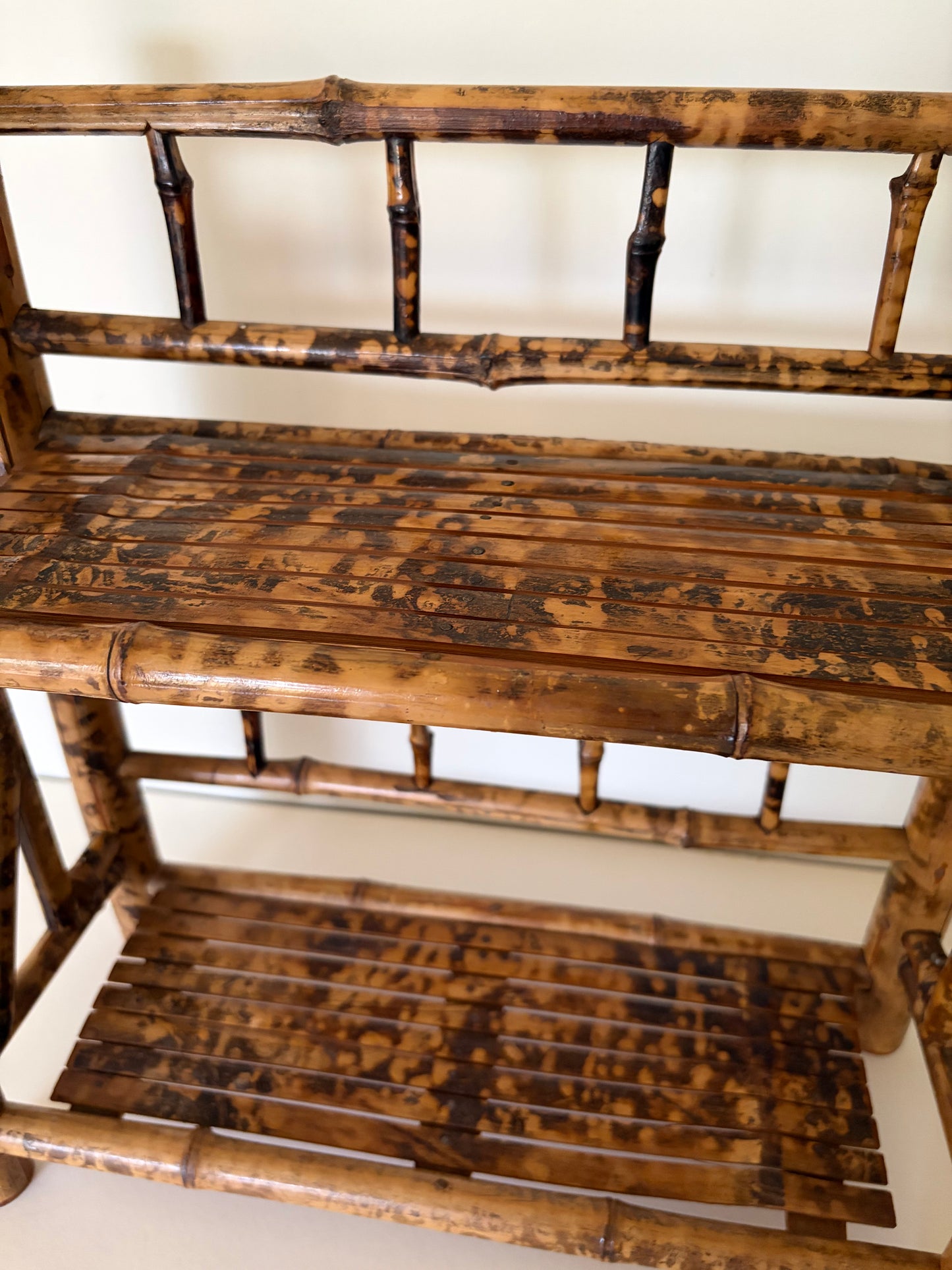Vintage tortoise shell bamboo tabletop shelf