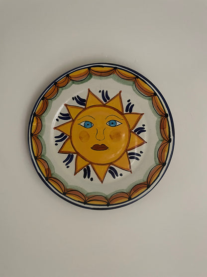 Vintage hand painted Mexican wall plate of sun