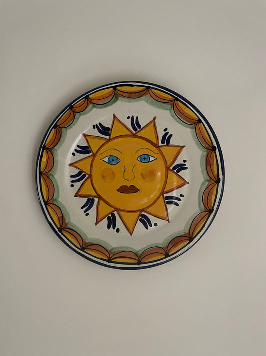 Vintage hand painted Mexican wall plate of sun