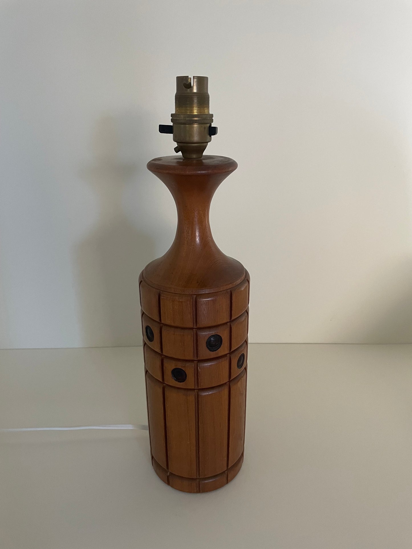 Danish wooden teak carved table lamp