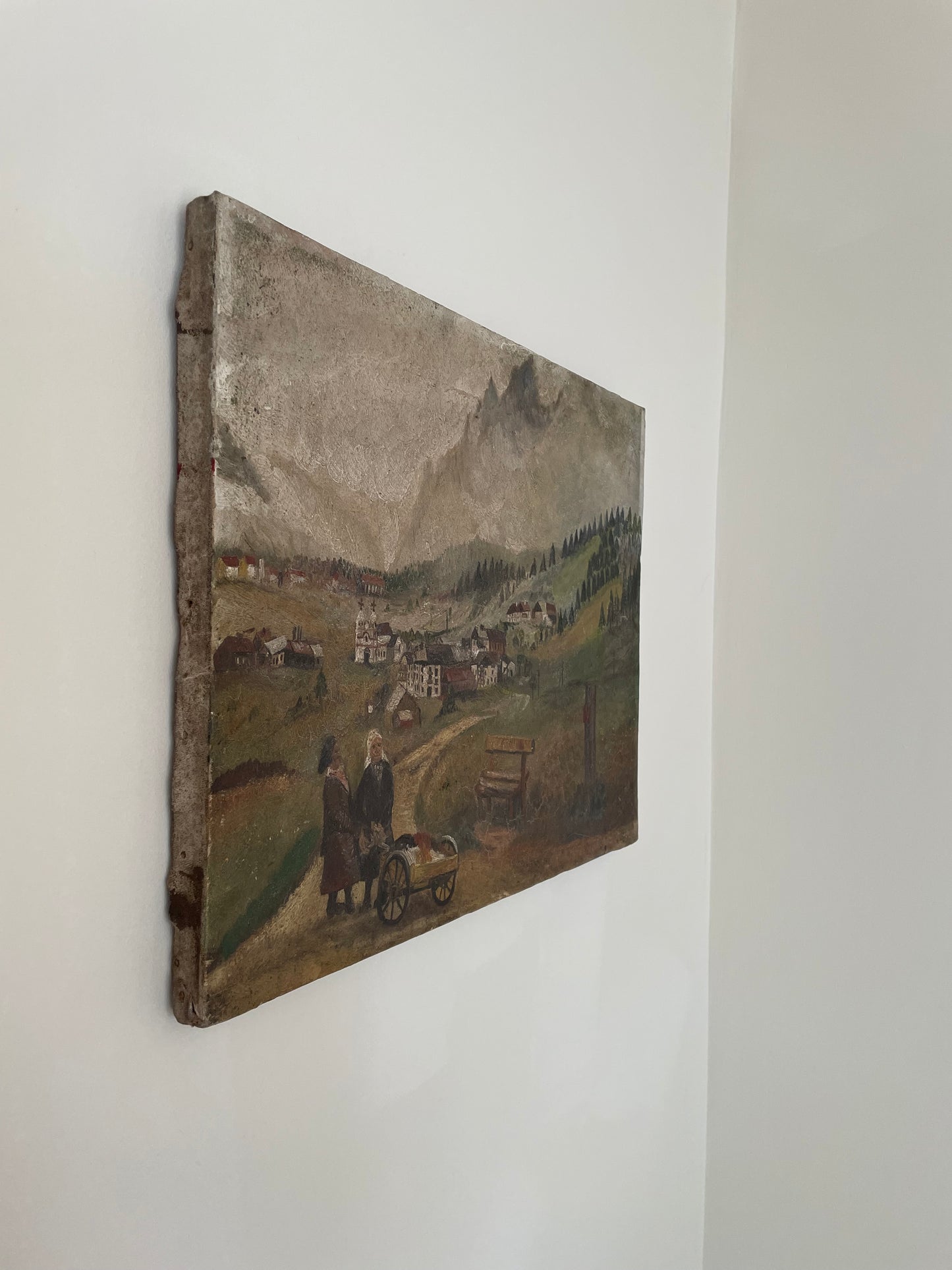 Antique Alpine oil landscape unframed on canvas
