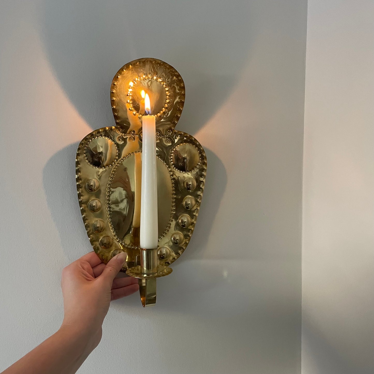 Brass pair of mid century candle sconces