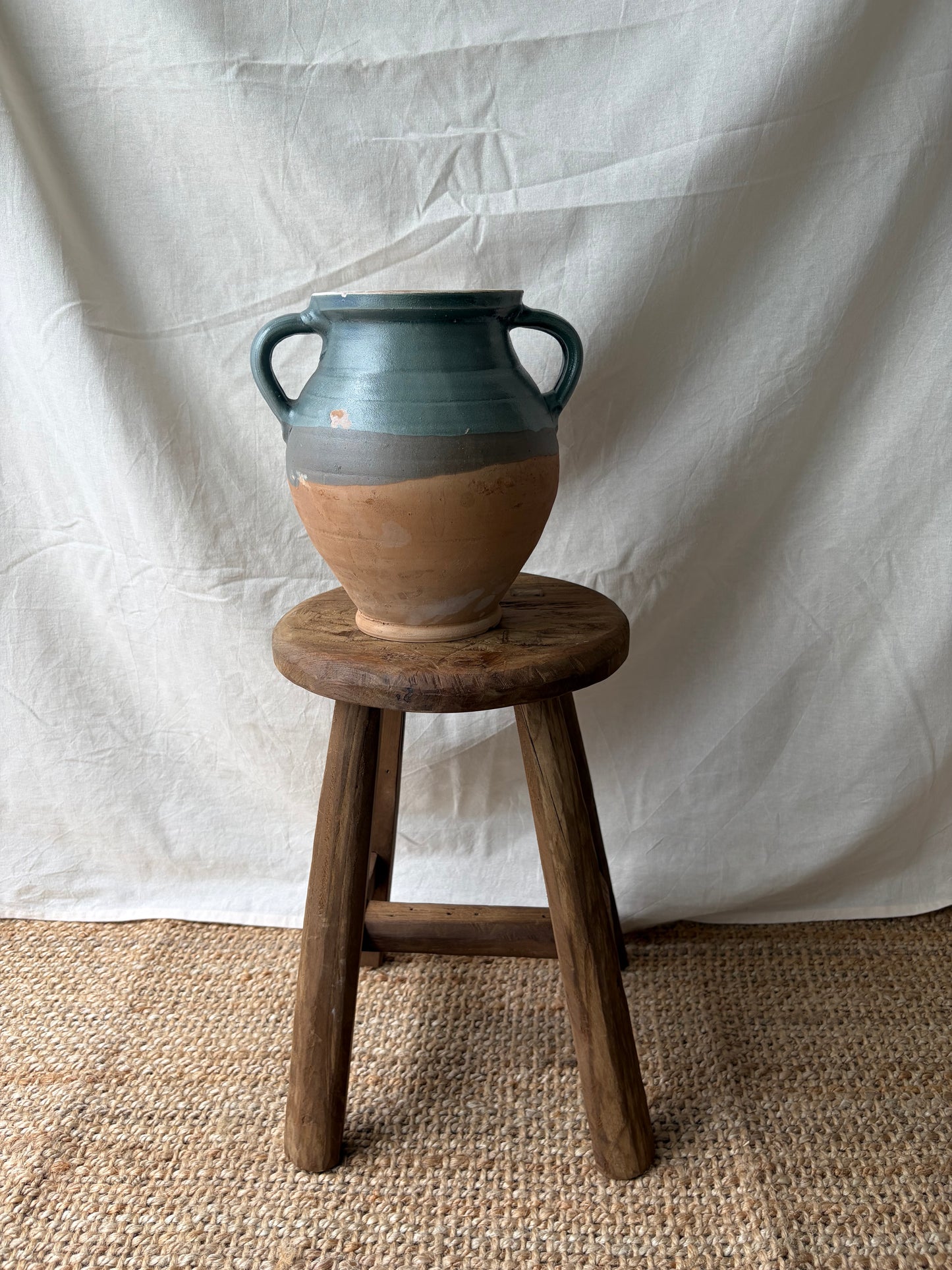 Vintage unglazed blue terracotta jug