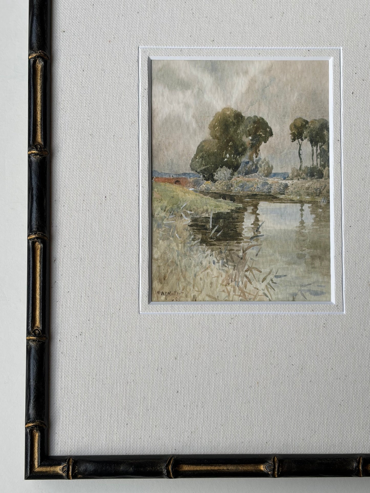 Framed river watercolour landscape
