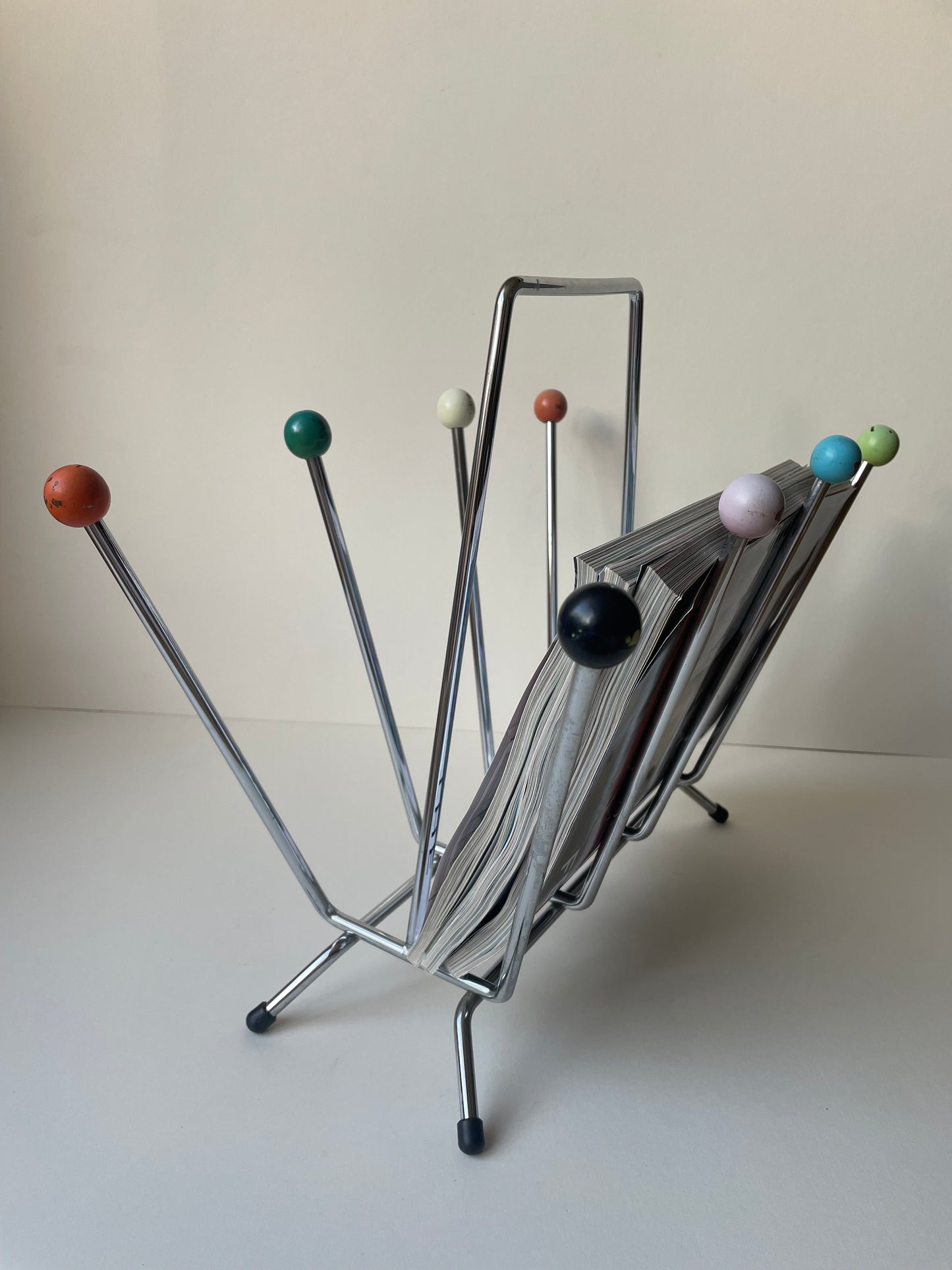 Chrome Sputnik magazine rack/record holder