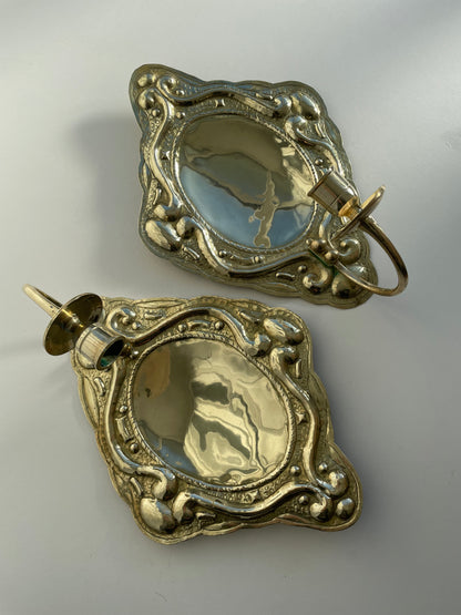 Pair of vintage brass candle wall sconces