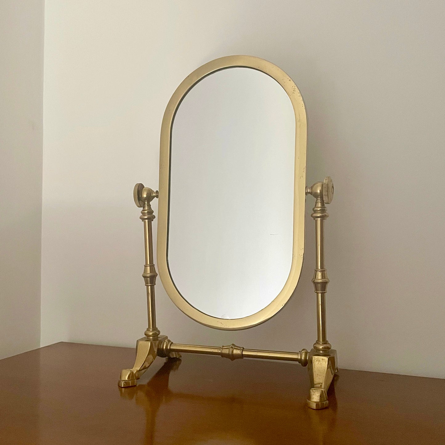 Brass tabletop vanity mirror