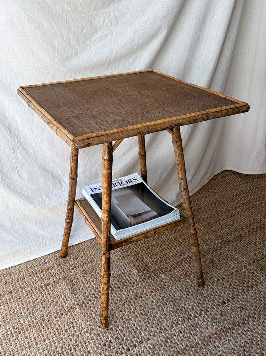 Vintage tortoiseshell bamboo table with square top