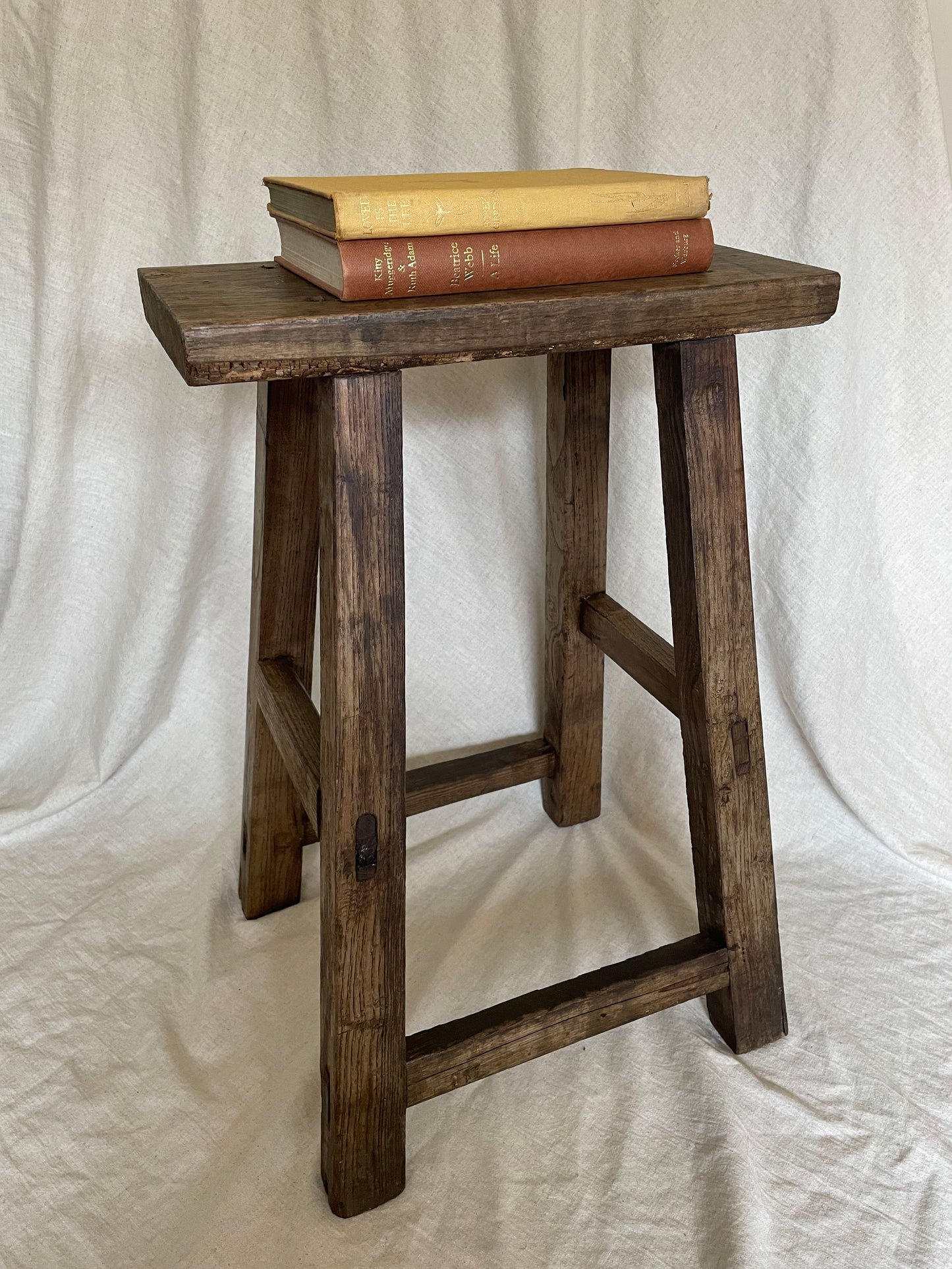 Antique solid Elm wooden rustic decorative stool