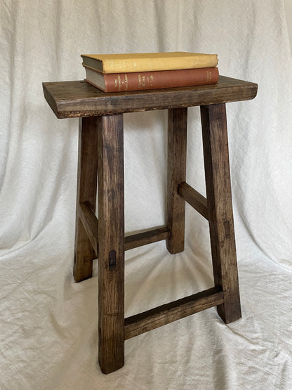 Antique solid Elm wooden rustic decorative stool