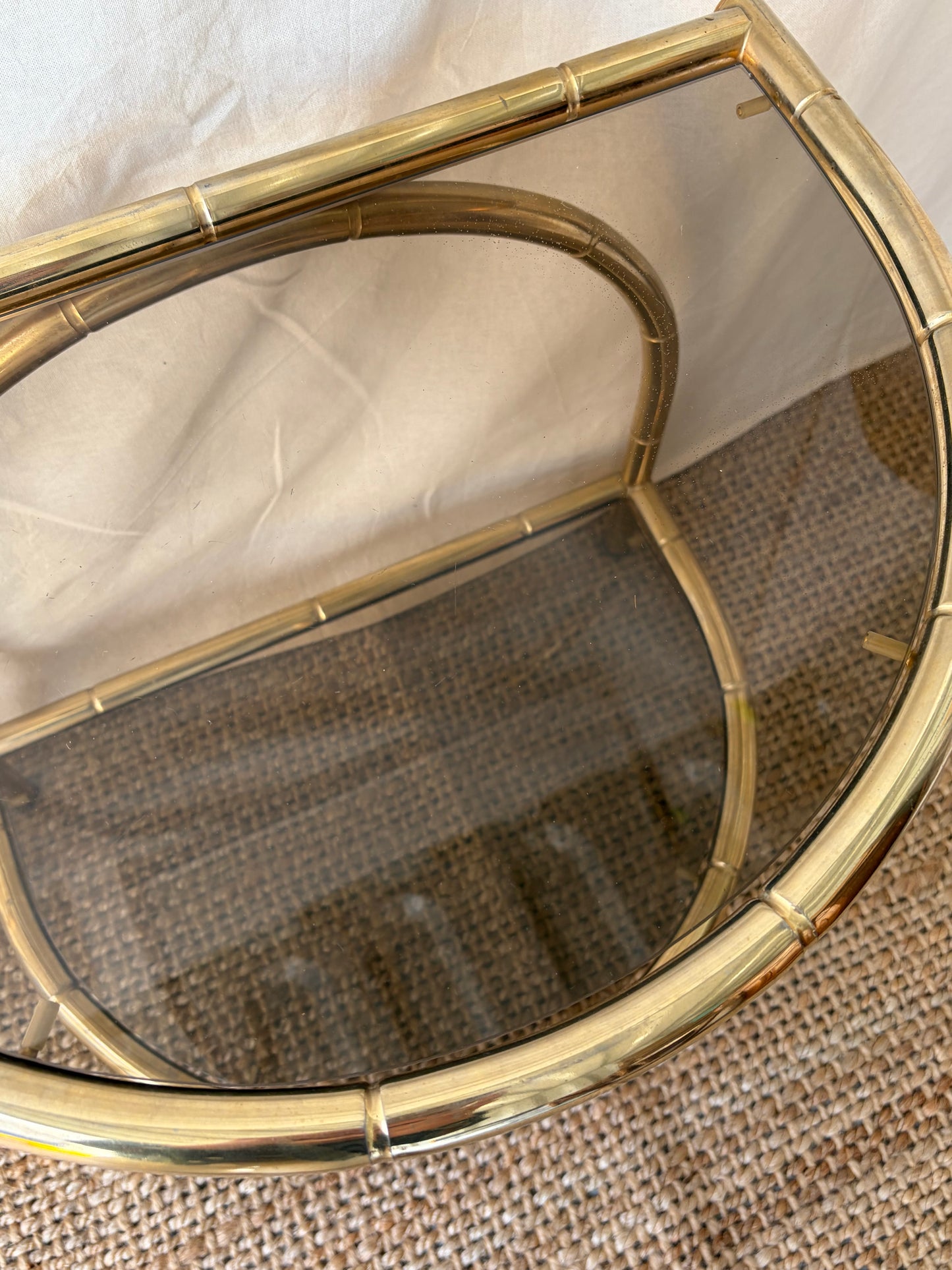Vintage polished brass gilt side table with glass