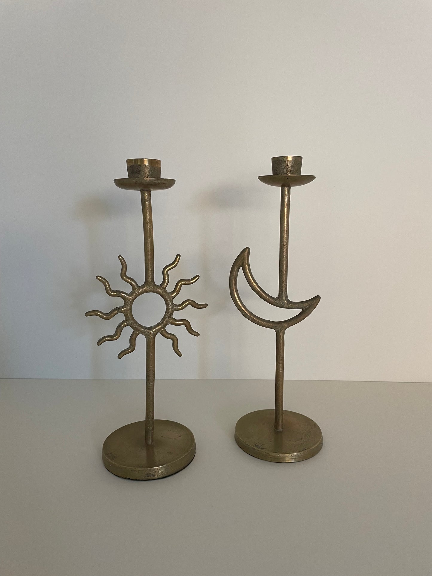 Moon and sun gold gilded candle stick holders