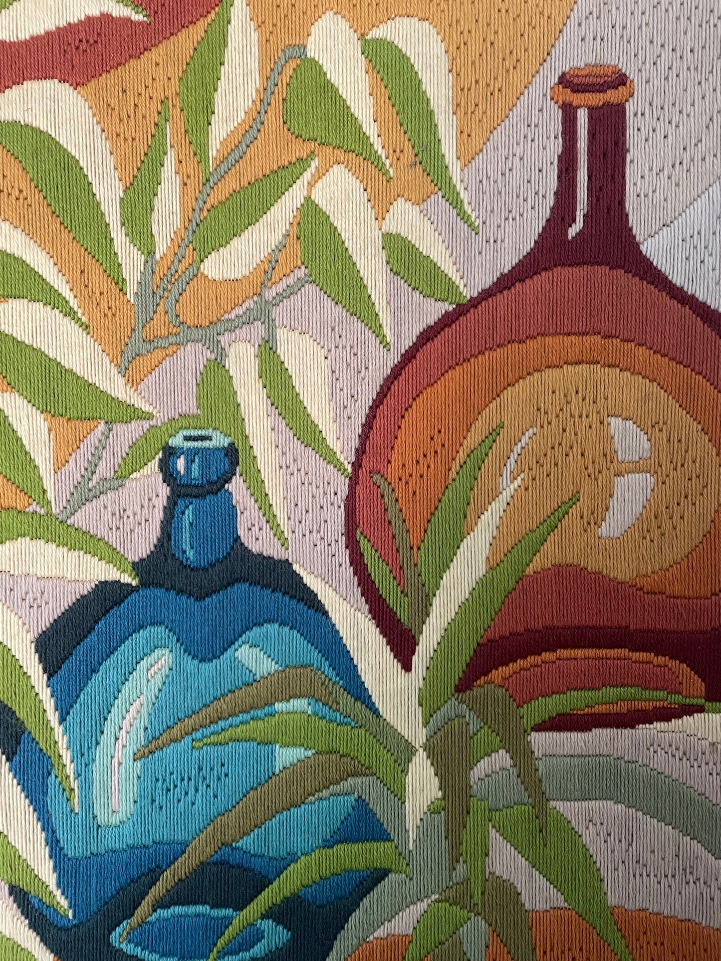 Mid century modern colourful embroidery artwork