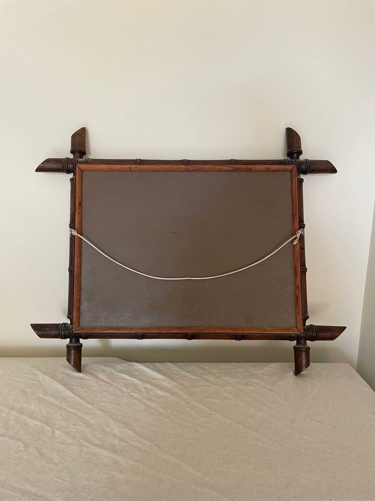 Vintage wooden faux bamboo French mirror - landscape orientation