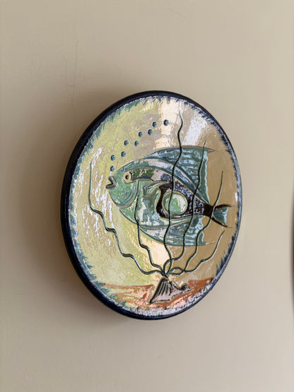 Blue fish vintage wall plate