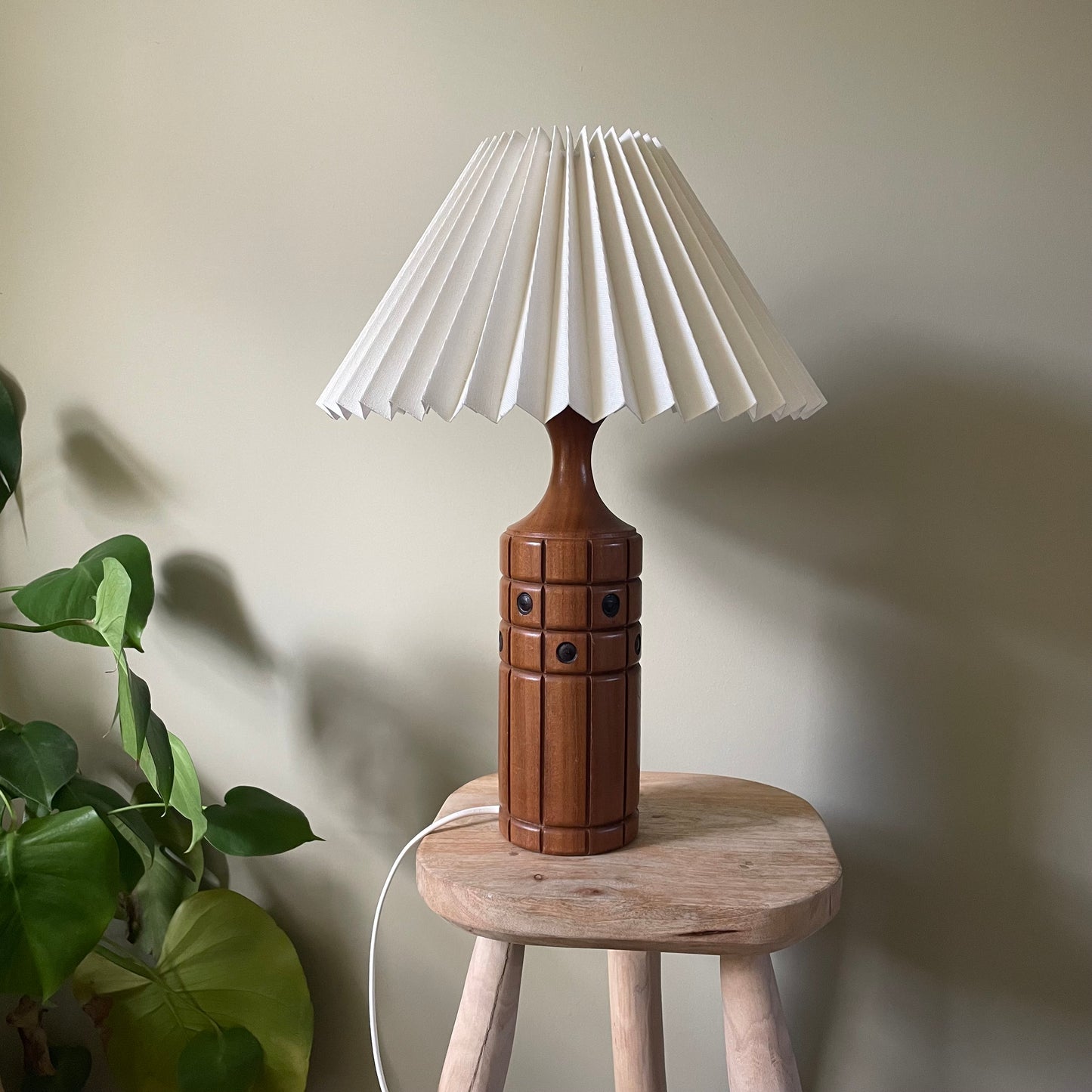 Danish wooden teak carved table lamp