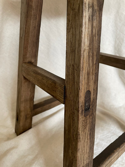 Antique solid Elm wooden rustic decorative stool