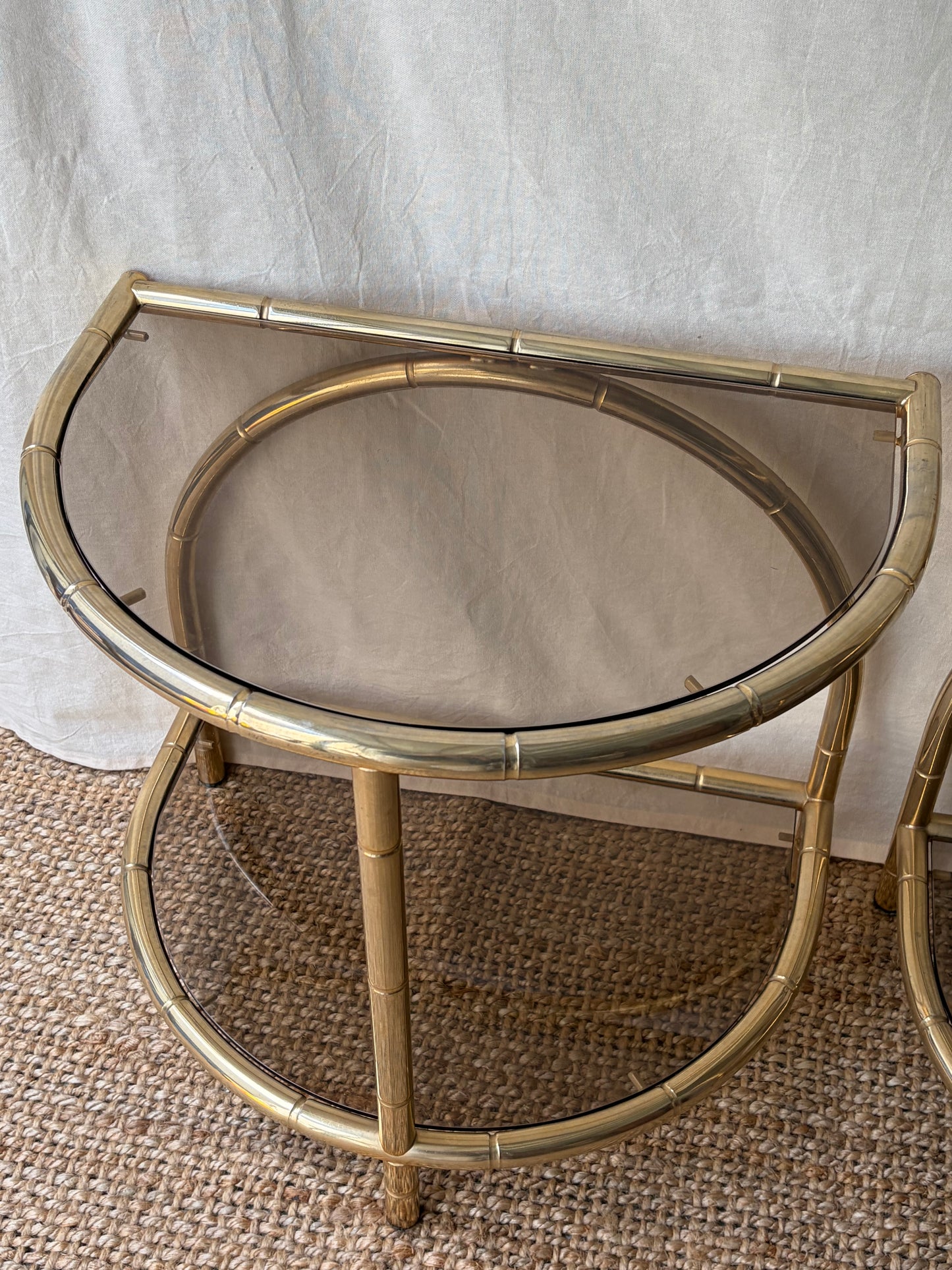 Vintage polished brass gilt side table with glass