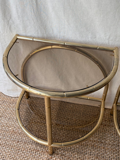Vintage polished brass gilt side table with glass