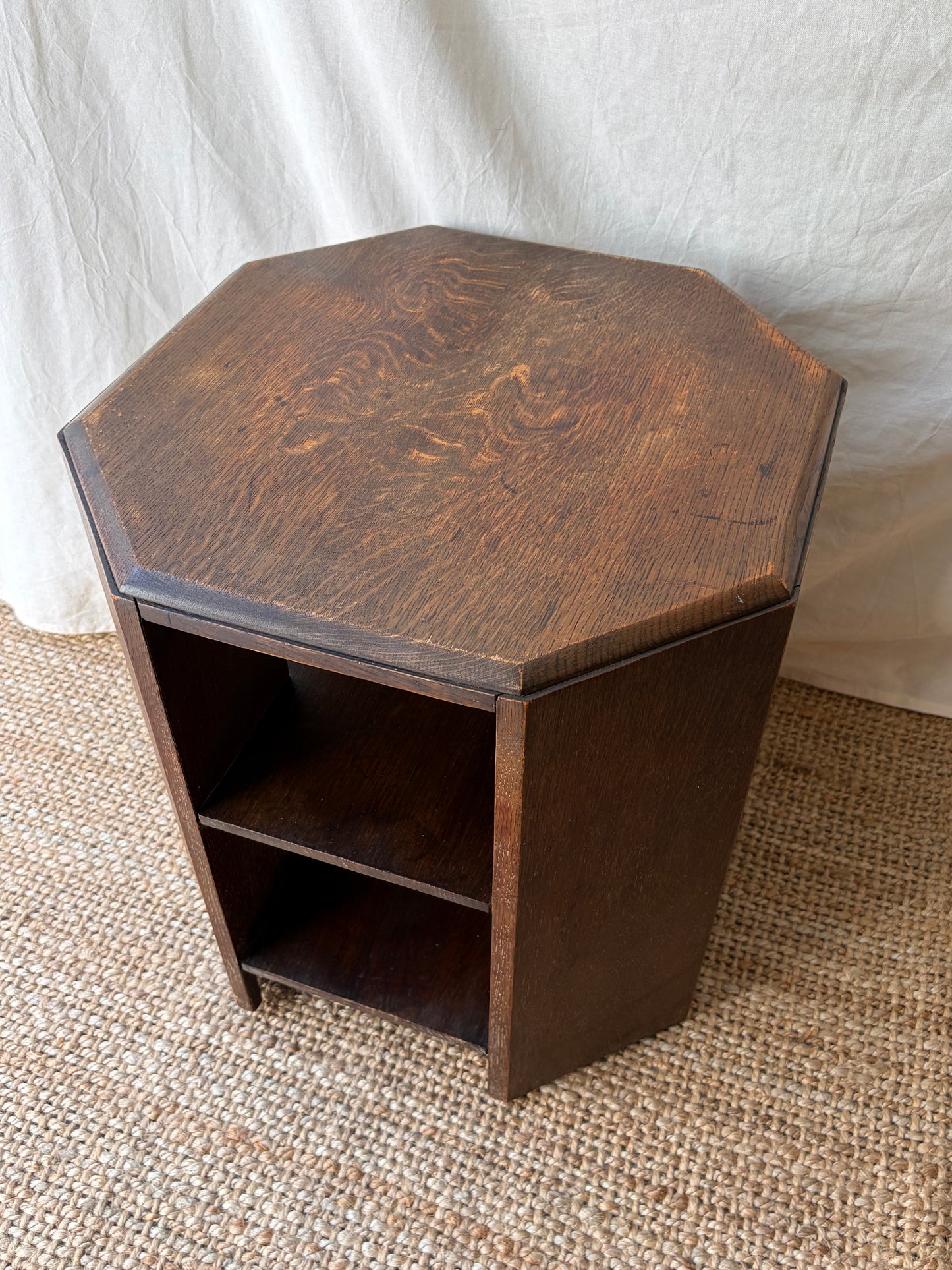 Heals Arts and Crafts vintage oak side table with octagonal top