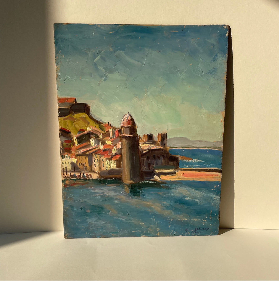 Oil painting on board of Collioure in France by René Belvaux (1903-1984), Belgian artist from Liège