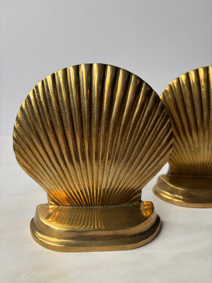 Pair of vintage solid brass shell bookends