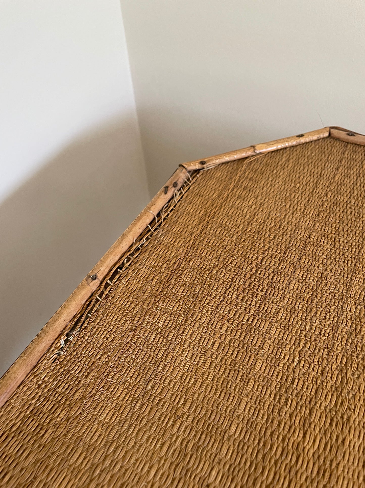 Antique bamboo and cane tortoise shell tiered side table