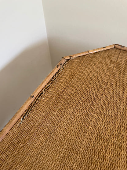 Antique bamboo and cane tortoise shell tiered side table