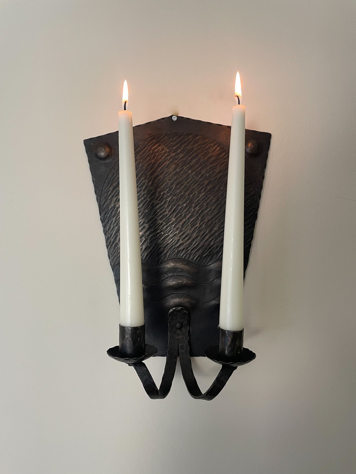 Hand-Forged Wrought Iron Double Candle Wall Sconce